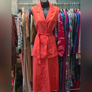 80's  OpC Fashion Sleeveless Coral Buttoned Vest & Skirt Set